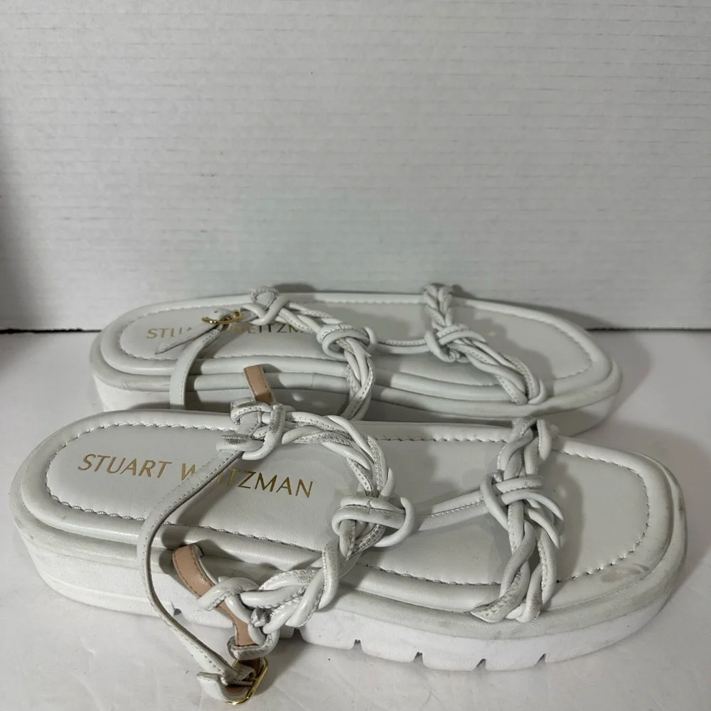 Stuart Weitzman Calypso Lift WHITE  Leather Platform Sandals SZ 8-8.5